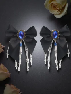 Women's Gothic - Style Black Bow Hair Clip with Skeleton Hand Detail, Perfect for Halloween Party Wear