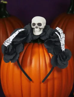 Women's Gothic - Style Floral Crown with Skull and Skeleton Hand, Ideal for Halloween Party Looks