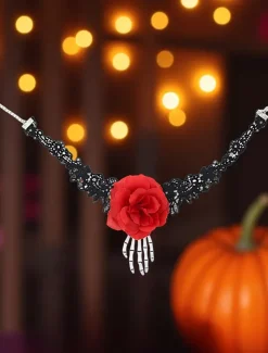 Women's Gothic - Style Floral Crown with Skull and Skeleton Hand, Ideal for Halloween Party Looks