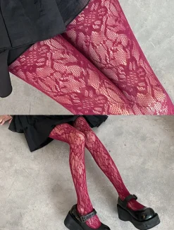 Women's Gothic Lace Patterned Tights - Sheer Fishnet Pantyhose for Cosplay, Party, and Casual Outfits