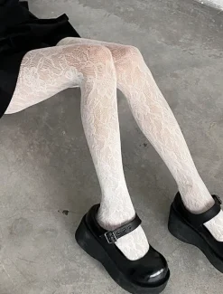 Women's Gothic Lace Patterned Tights - Sheer Fishnet Pantyhose for Cosplay, Party, and Casual Outfits