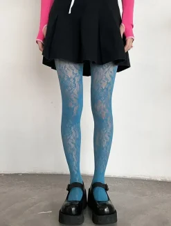 Women's Gothic Lace Patterned Tights - Sheer Fishnet Pantyhose for Cosplay, Party, and Casual Outfits