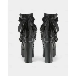 Women's Gothic Platform Lace-Up Boots – Black and Red High Heel Ankle Boots with Chains and Lace Trim for Punk Rock, Halloween & Cosplay Outfits