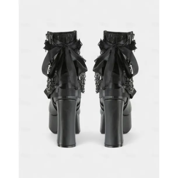 Women's Gothic Platform Lace-Up Boots – Black and Red High Heel Ankle Boots with Chains and Lace Trim for Punk Rock, Halloween & Cosplay Outfits