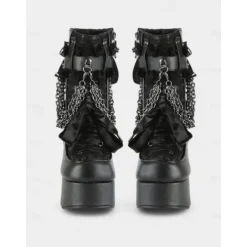 Women's Gothic Platform Lace-Up Boots – Black and Red High Heel Ankle Boots with Chains and Lace Trim for Punk Rock, Halloween & Cosplay Outfits
