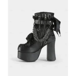 Women's Gothic Platform Lace-Up Boots – Black and Red High Heel Ankle Boots with Chains and Lace Trim for Punk Rock, Halloween & Cosplay Outfits