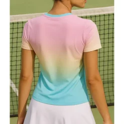 Women's Gradient Tennis Top Short Sleeves Printing Sweat-Wicking Moisture Wicking Breathable Tennis Golf Pickleball Crew Neck Pink Purple Tennis Clothing
