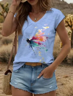 Women's Graphic Animal Butterfly Camisole Tank Top Vintage Tropical Stylish Sleeveless Short Sleeve V Neck Regular Tops Daily Print Black White Yellow Pink Blue Summer Spring