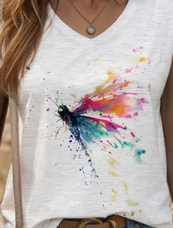 Women's Graphic Animal Butterfly Camisole Tank Top Vintage Tropical Stylish Sleeveless Short Sleeve V Neck Regular Tops Daily Print Black White Yellow Pink Blue Summer Spring