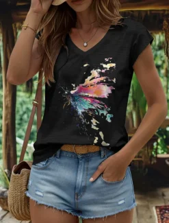Women's Graphic Animal Butterfly Camisole Tank Top Vintage Tropical Stylish Sleeveless Short Sleeve V Neck Regular Tops Daily Print Black White Yellow Pink Blue Summer Spring