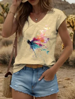 Women's Graphic Animal Butterfly Camisole Tank Top Vintage Tropical Stylish Sleeveless Short Sleeve V Neck Regular Tops Daily Print Black White Yellow Pink Blue Summer Spring