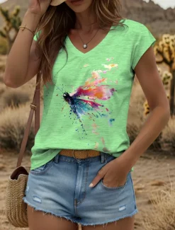 Women's Graphic Animal Butterfly Camisole Tank Top Vintage Tropical Stylish Sleeveless Short Sleeve V Neck Regular Tops Daily Print Black White Yellow Pink Blue Summer Spring