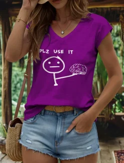 Women's Graphic Letter Camisole Tank Top Vintage Stylish Classic Sleeveless Short Sleeve V Neck Regular Tops Daily Vacation Wear Print Black White Yellow Red Blue Summer Spring