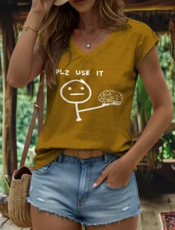 Women's Graphic Letter Camisole Tank Top Vintage Stylish Classic Sleeveless Short Sleeve V Neck Regular Tops Daily Vacation Wear Print Black White Yellow Red Blue Summer Spring