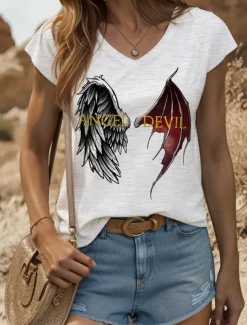 Women's Graphic Letter Camisole Tank Top Vintage Stylish Classic Sleeveless Short Sleeve V Neck Regular Tops Daily Vacation Wear Print Black White Red Blue Purple Summer Spring