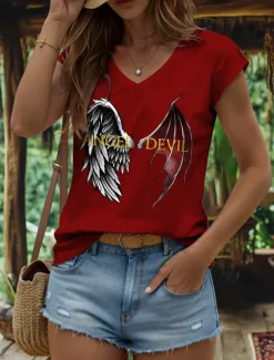 Women's Graphic Letter Camisole Tank Top Vintage Stylish Classic Sleeveless Short Sleeve V Neck Regular Tops Daily Vacation Wear Print Black White Red Blue Purple Summer Spring