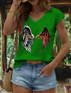 Women's Graphic Letter Camisole Tank Top Vintage Stylish Classic Sleeveless Short Sleeve V Neck Regular Tops Daily Vacation Wear Print Black White Red Blue Purple Summer Spring