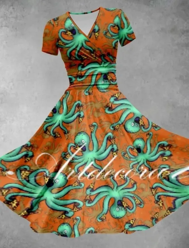 Women's Graphic Print V Neck Midi Dress Casual Vacation Daily Short Sleeve Summer