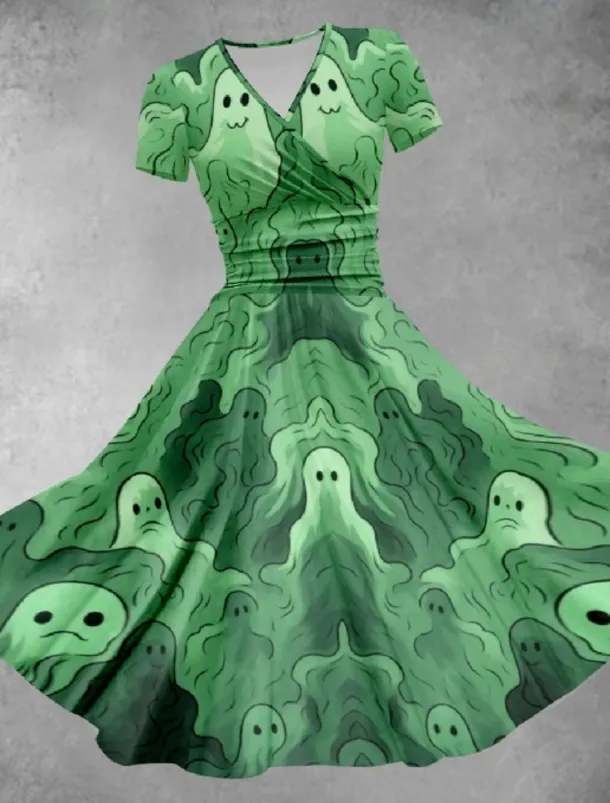 Women's Graphic Print V Neck Midi Dress Casual Vacation Daily Short Sleeve Summer