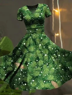 Women's Graphic Print V Neck Midi Dress Casual Vacation Daily Short Sleeve Summer