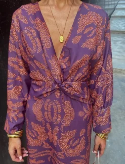 Women's Graphic Print V Neck Maxi Dress Long Sleeve Spring Fall