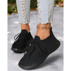 Women's Gray Lightweight Knit Lace-Up Sneakers – Breathable Athletic Shoes for Running, Walking and Everyday Comfort