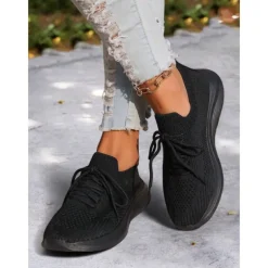 Women's Gray Lightweight Knit Lace-Up Sneakers – Breathable Athletic Shoes for Running, Walking and Everyday Comfort