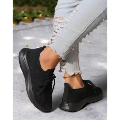 Women's Gray Lightweight Knit Lace-Up Sneakers – Breathable Athletic Shoes for Running, Walking and Everyday Comfort