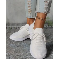 Women's Gray Lightweight Knit Lace-Up Sneakers – Breathable Athletic Shoes for Running, Walking and Everyday Comfort