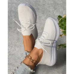 Women's Gray Lightweight Knit Lace-Up Sneakers – Breathable Athletic Shoes for Running, Walking and Everyday Comfort