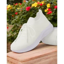 Women's Gray Lightweight Knit Lace-Up Sneakers – Breathable Athletic Shoes for Running, Walking and Everyday Comfort