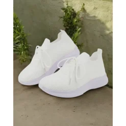 Women's Gray Lightweight Knit Lace-Up Sneakers – Breathable Athletic Shoes for Running, Walking and Everyday Comfort