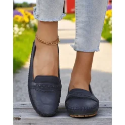 Women's Gray Moccasin Driving Flats – Soft Foldable Shoes with Anti-Slip Sole for Road Trips, Driving and Daily Errands