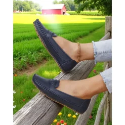 Women's Gray Moccasin Driving Flats – Soft Foldable Shoes with Anti-Slip Sole for Road Trips, Driving and Daily Errands