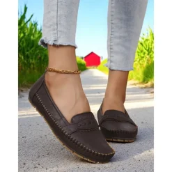 Women's Gray Moccasin Driving Flats – Soft Foldable Shoes with Anti-Slip Sole for Road Trips, Driving and Daily Errands