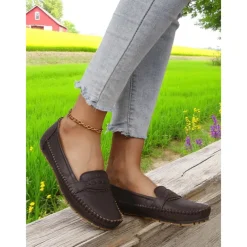 Women's Gray Moccasin Driving Flats – Soft Foldable Shoes with Anti-Slip Sole for Road Trips, Driving and Daily Errands