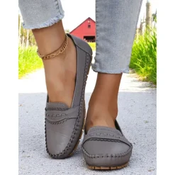 Women's Gray Moccasin Driving Flats – Soft Foldable Shoes with Anti-Slip Sole for Road Trips, Driving and Daily Errands