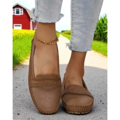 Women's Gray Moccasin Driving Flats – Soft Foldable Shoes with Anti-Slip Sole for Road Trips, Driving and Daily Errands