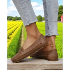 Women's Gray Moccasin Driving Flats – Soft Foldable Shoes with Anti-Slip Sole for Road Trips, Driving and Daily Errands