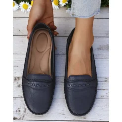 Women's Gray Moccasin Driving Flats – Soft Foldable Shoes with Anti-Slip Sole for Road Trips, Driving and Daily Errands