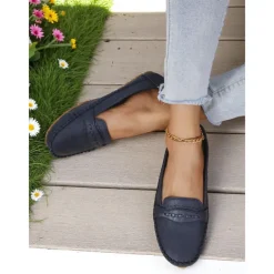 Women's Gray Moccasin Driving Flats – Soft Foldable Shoes with Anti-Slip Sole for Road Trips, Driving and Daily Errands