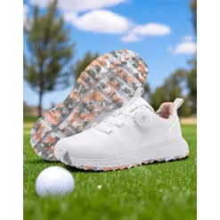 Women's Gray Waterproof Golf Shoes with Dial Lacing System – Comfortable Non-Slip Athletic Footwear for Outdoor Practice, Tournaments or Rainy Days