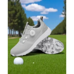 Women's Gray Waterproof Golf Shoes with Dial Lacing System – Comfortable Non-Slip Athletic Footwear for Outdoor Practice, Tournaments or Rainy Days