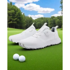 Women's Gray Waterproof Golf Shoes with Dial Lacing System – Comfortable Non-Slip Athletic Footwear for Outdoor Practice, Tournaments or Rainy Days