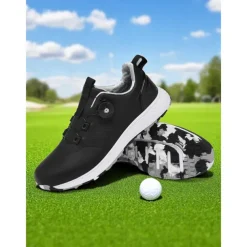 Women's Gray Waterproof Golf Shoes with Dial Lacing System – Comfortable Non-Slip Athletic Footwear for Outdoor Practice, Tournaments or Rainy Days