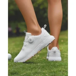 Women's Gray Waterproof Golf Shoes with Dial Lacing System – Comfortable Non-Slip Athletic Footwear for Outdoor Practice, Tournaments or Rainy Days