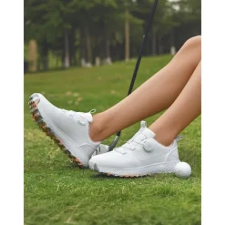 Women's Gray Waterproof Golf Shoes with Dial Lacing System – Comfortable Non-Slip Athletic Footwear for Outdoor Practice, Tournaments or Rainy Days