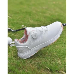 Women's Gray Waterproof Golf Shoes with Dial Lacing System – Comfortable Non-Slip Athletic Footwear for Outdoor Practice, Tournaments or Rainy Days