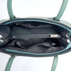 Women's Green Faux Leather Handbag and Wallet Set – Elegant Structured Tote with Gold Accents for Office, Shopping, and Casual Outings