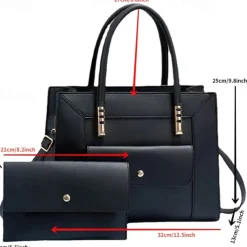 Women's Green Faux Leather Handbag and Wallet Set – Elegant Structured Tote with Gold Accents for Office, Shopping, and Casual Outings